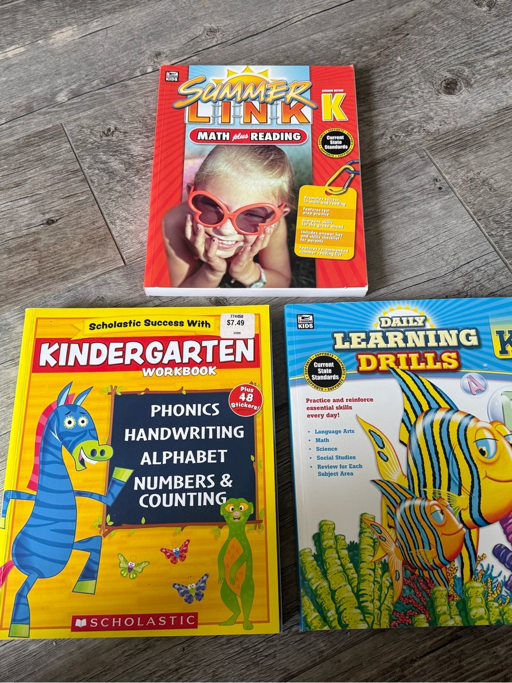 Set of 3 Math + Reading Kindergarten Workbook Paperback English
